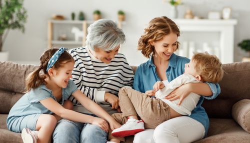 Laughing mother and child
